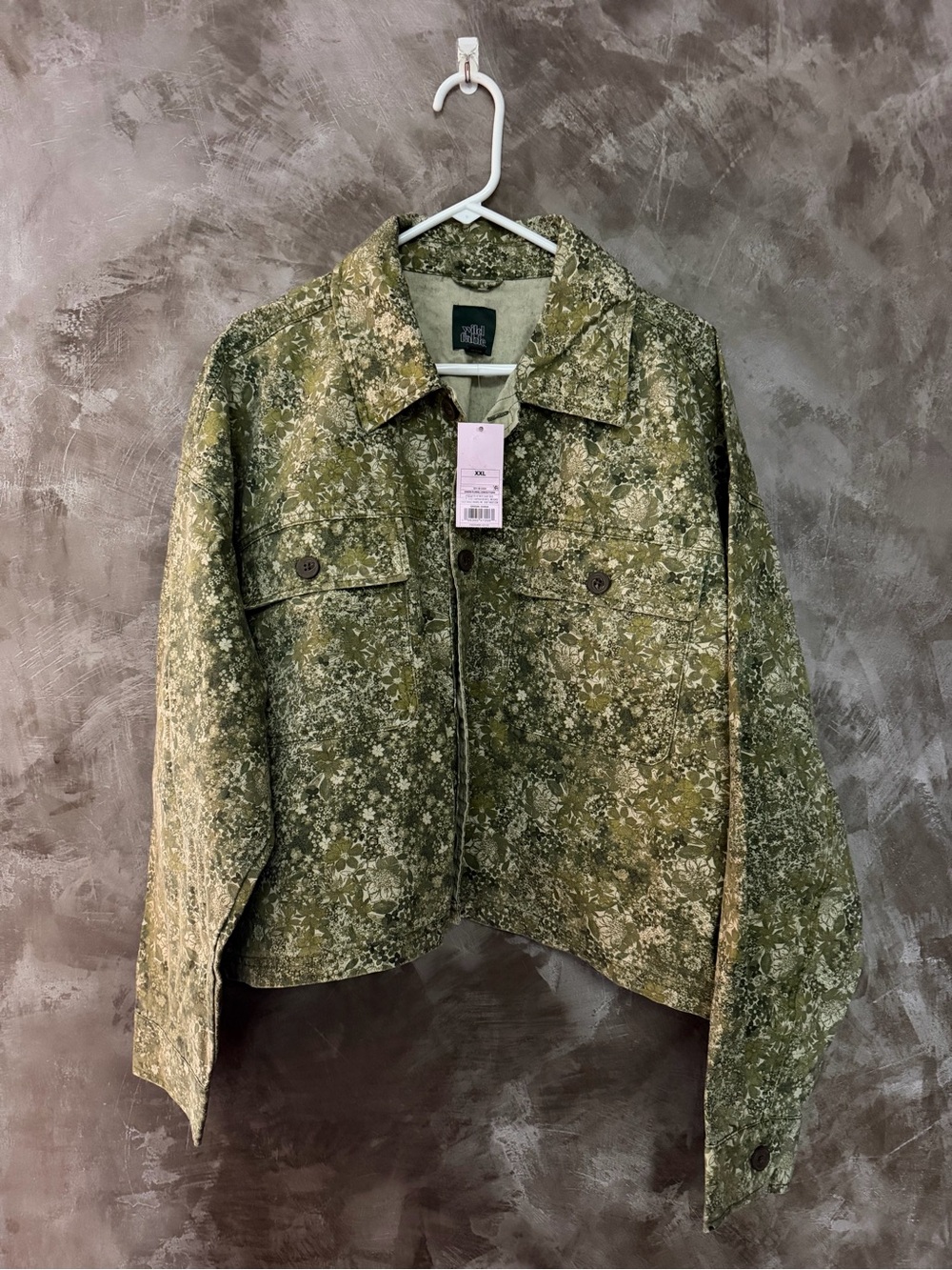 wild fable Olive Green Floral Cropped Jean Jacket, NWT